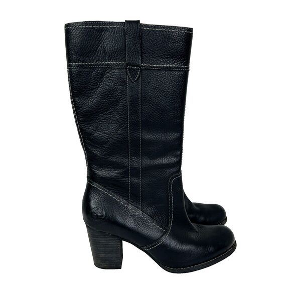Timberland Rudston Heeled Boots Black Knee High Pull On Riding Shoes Leather 8.5 - Picture 1 of 14